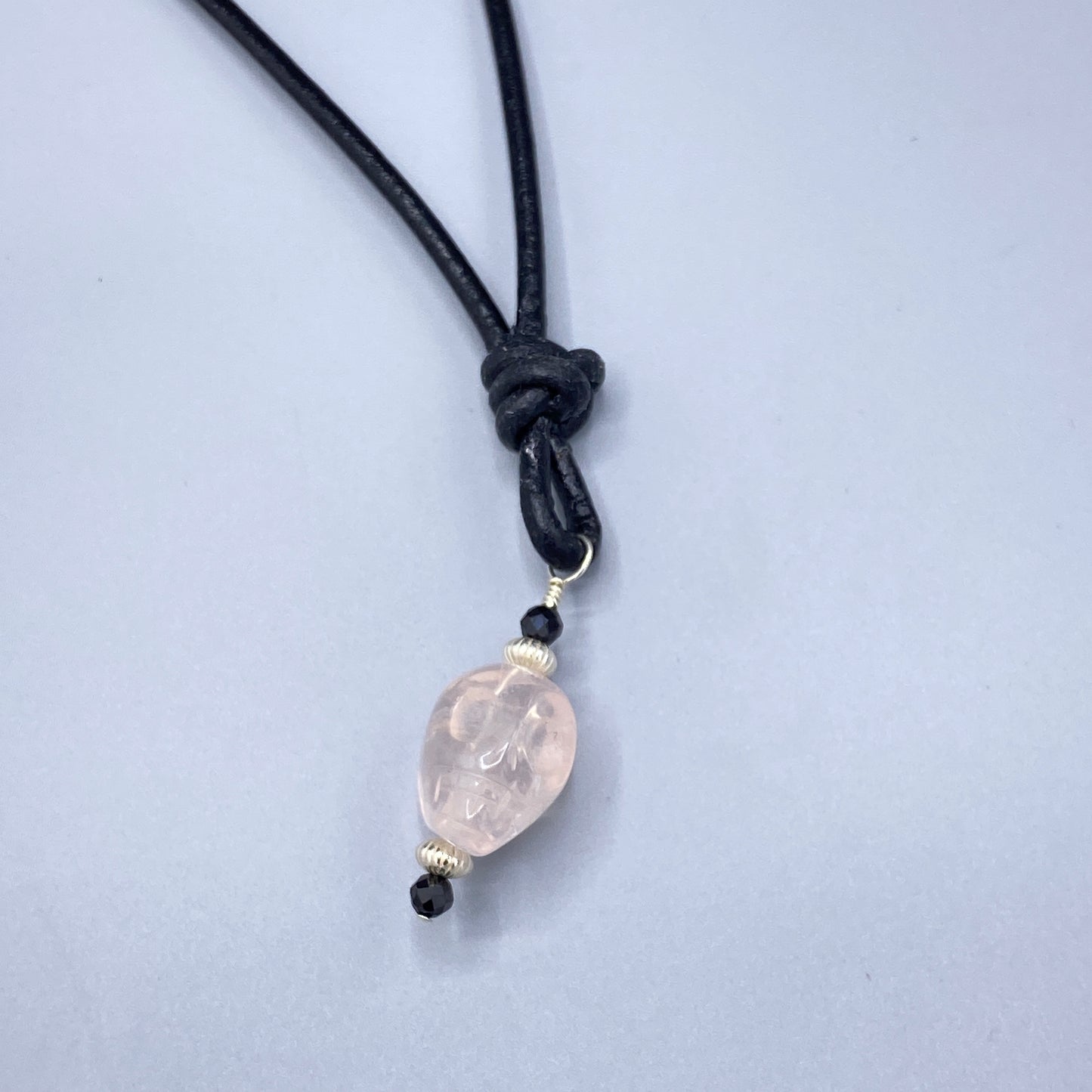 Leather and Gemstone Skull necklaces with Sterling Silver