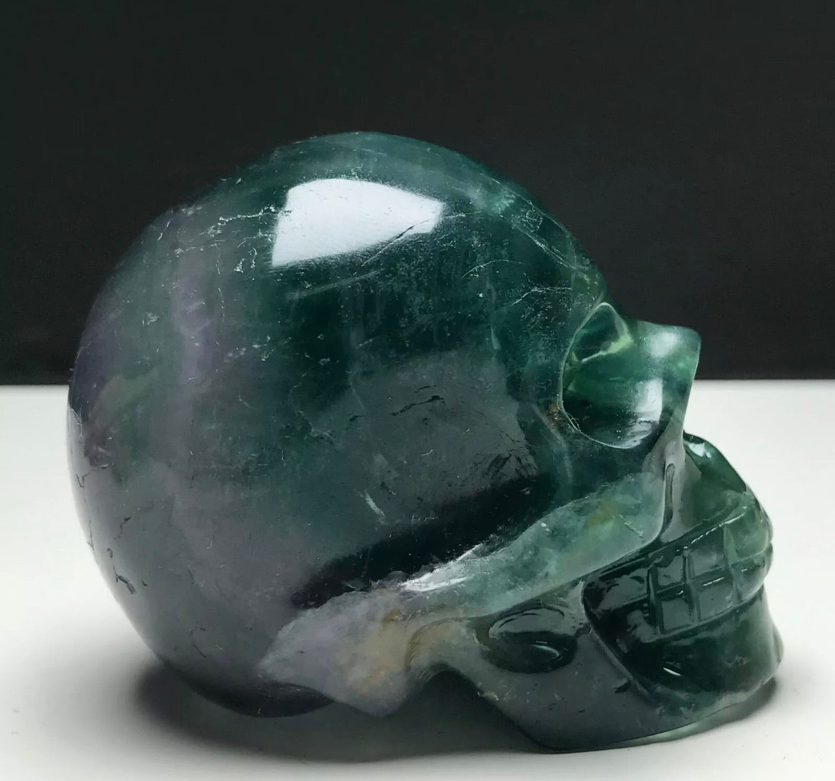 Fluorite gemstone. Hand-carved. Exquisite Skull