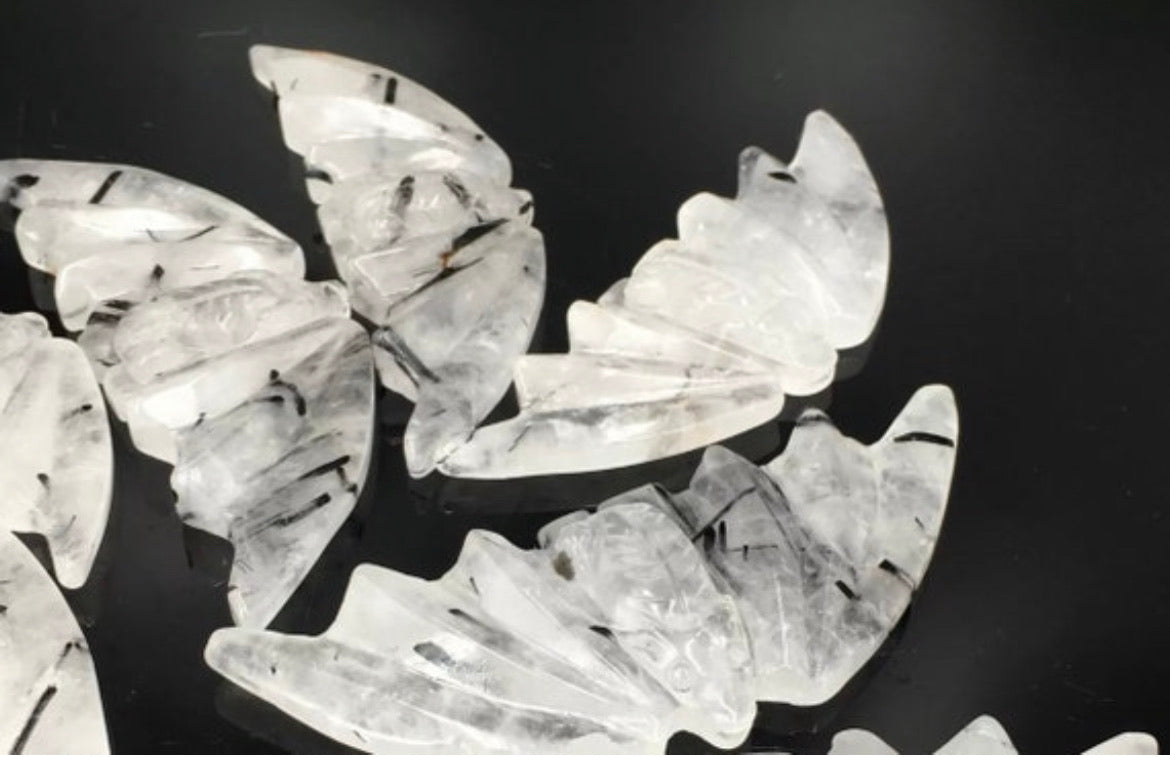Tourmaline Quartz gemstone carved Bats