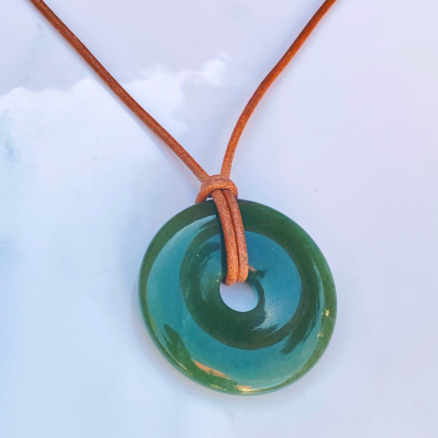 Green Aventurine and Leather Necklace