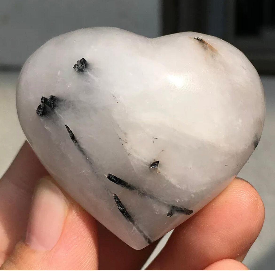 Natural tourmaline Quartz crystal carved heart