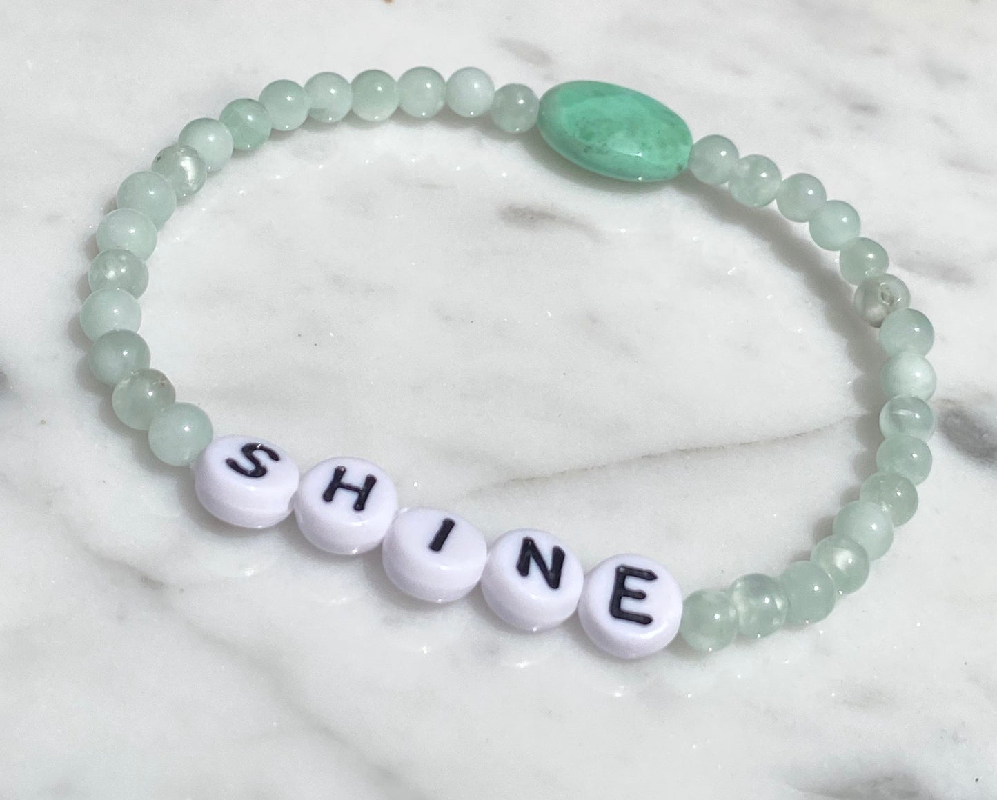 Green moonstones and green opal “shine” stretch bracelet