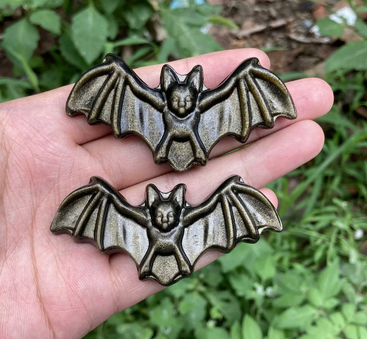 Natural Gold Obsidian gemstone carved Bat