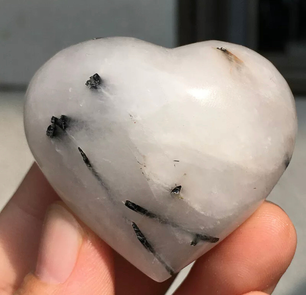 Natural tourmaline Quartz crystal carved heart