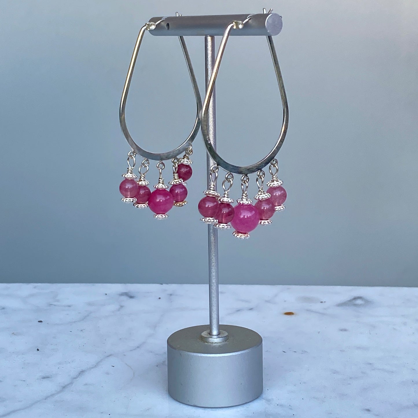 Pink Tourmaline Sterling Silver Hoop Earrings