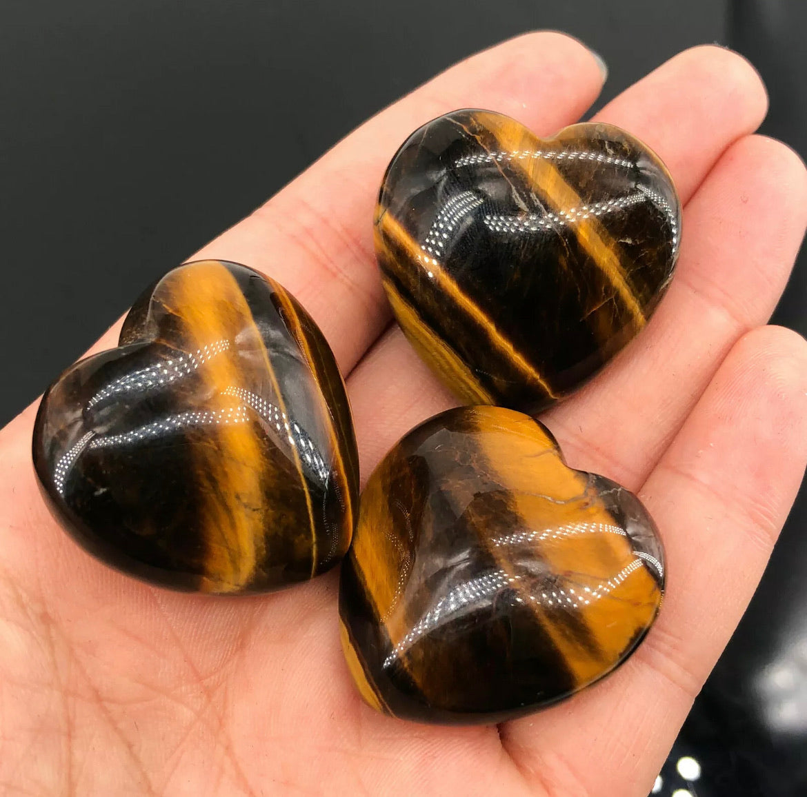 Natural Tiger-Eye gemstone Puffy Palm Stone Heart