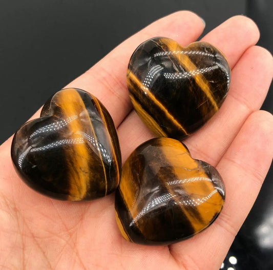 Natural Tiger-Eye gemstone Puffy Palm Stone Heart