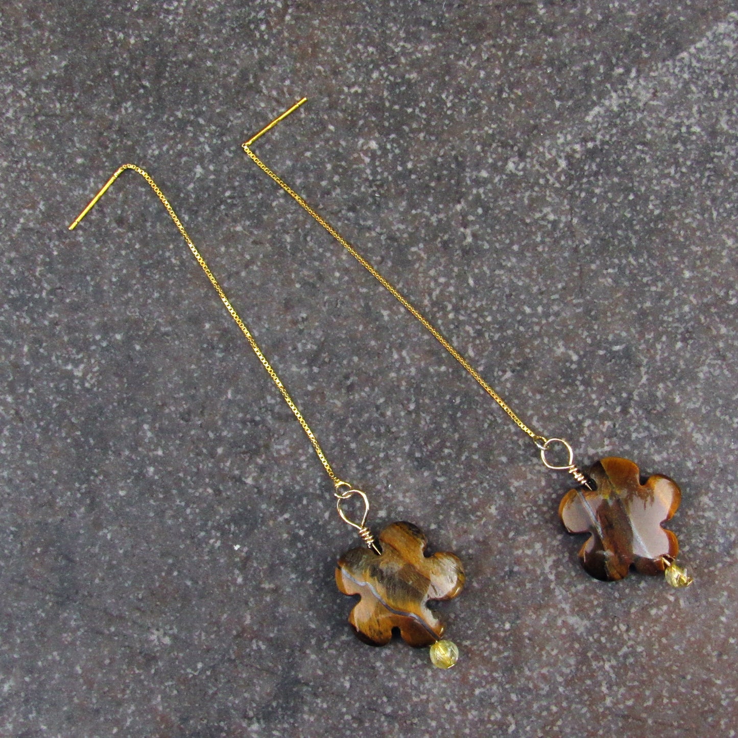 Tiger eye, rutile gold hand wrapped with 14 kt Gold vermeil sterling silver