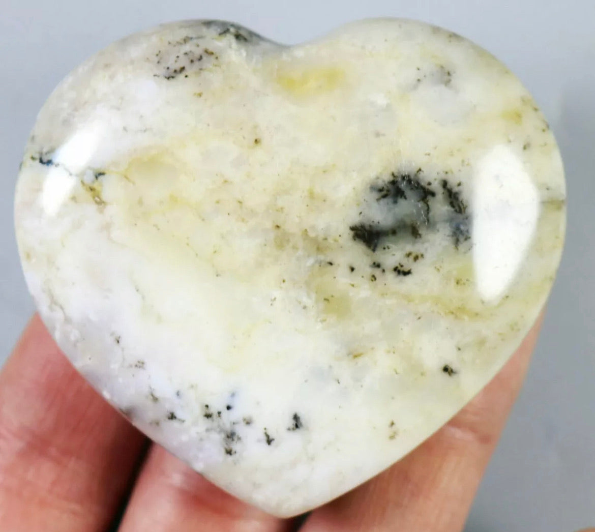NATURAL Opal with aquatic plant QUARTZ CRYSTAL Polished Love Heart-Madagascar
