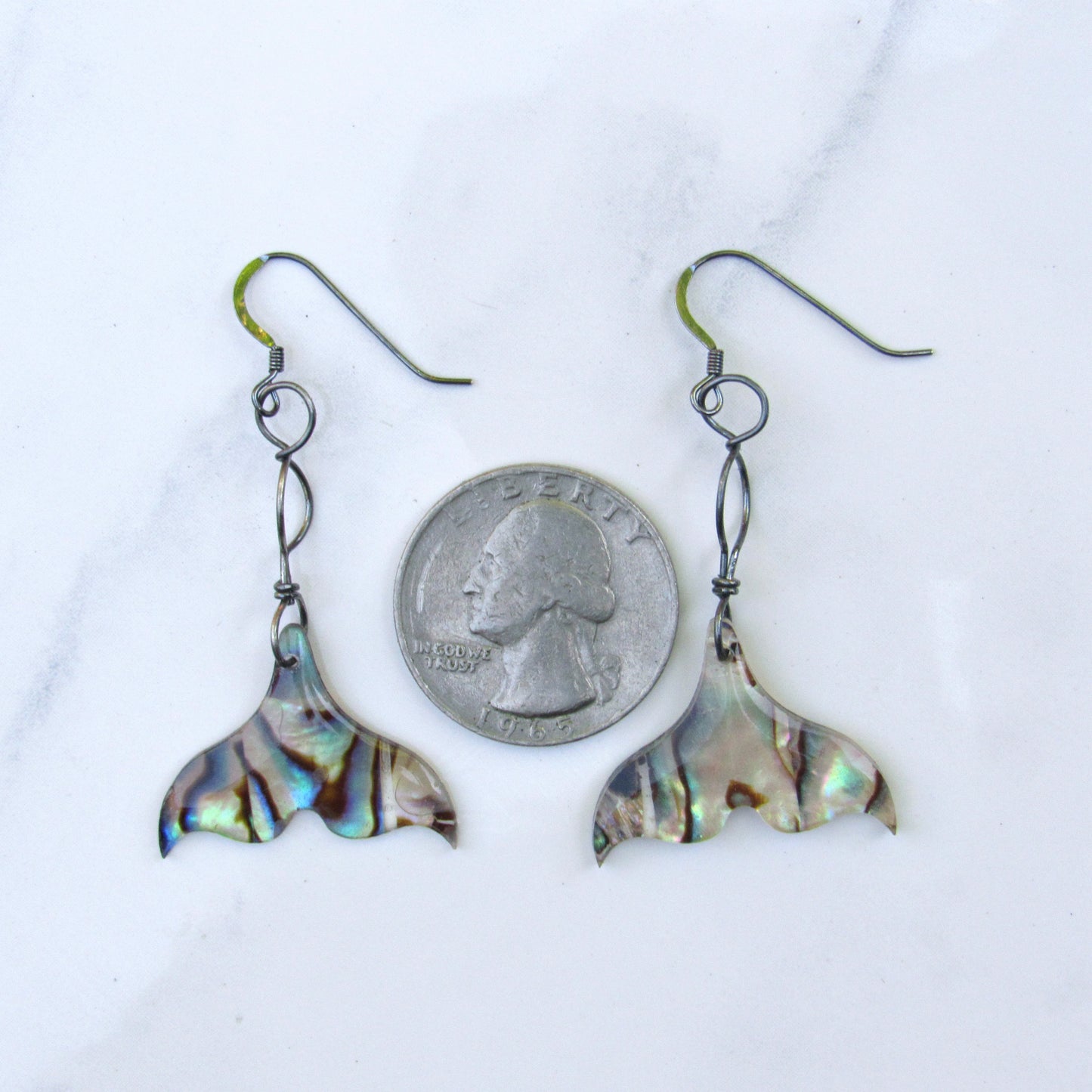 Mermaid Tail Ablaone Earrings on Oxidized Sterling Silver