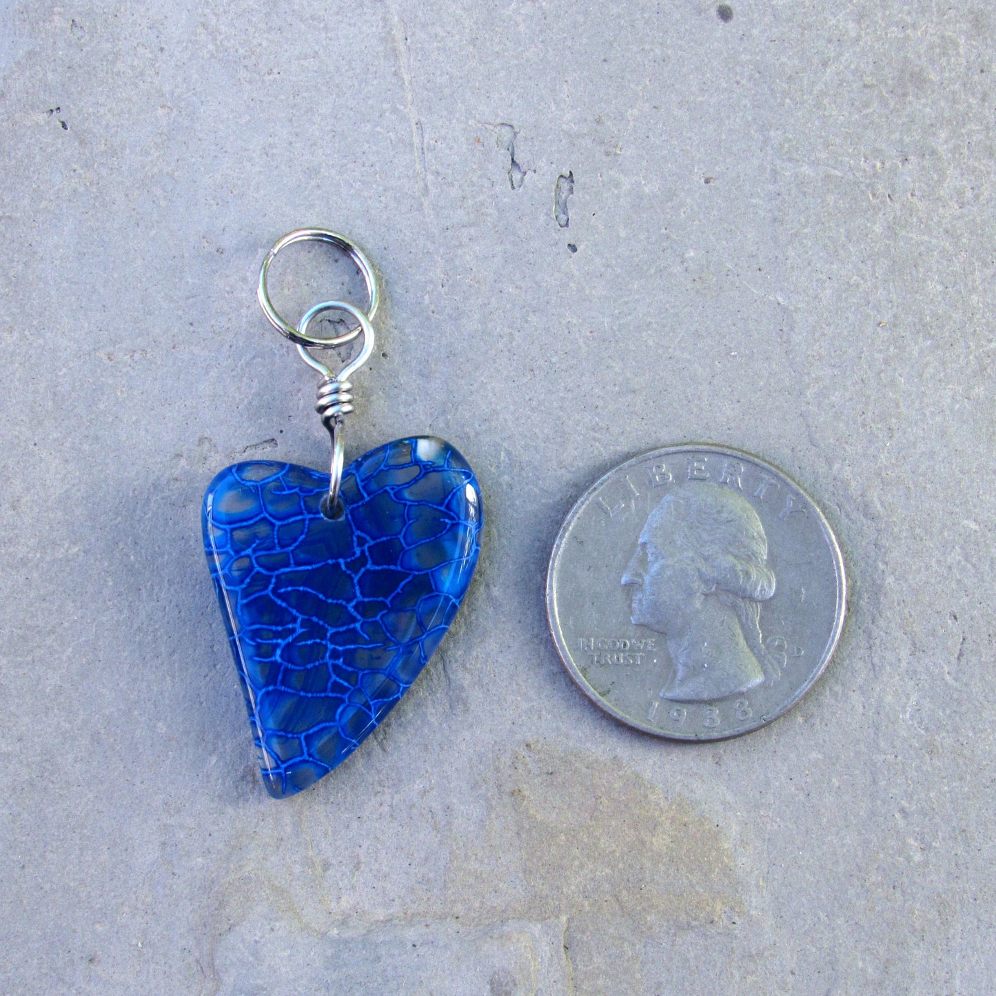 Dragon’s Vein Gemstone Heart Pet Collar Charm with Stainless Steel wire