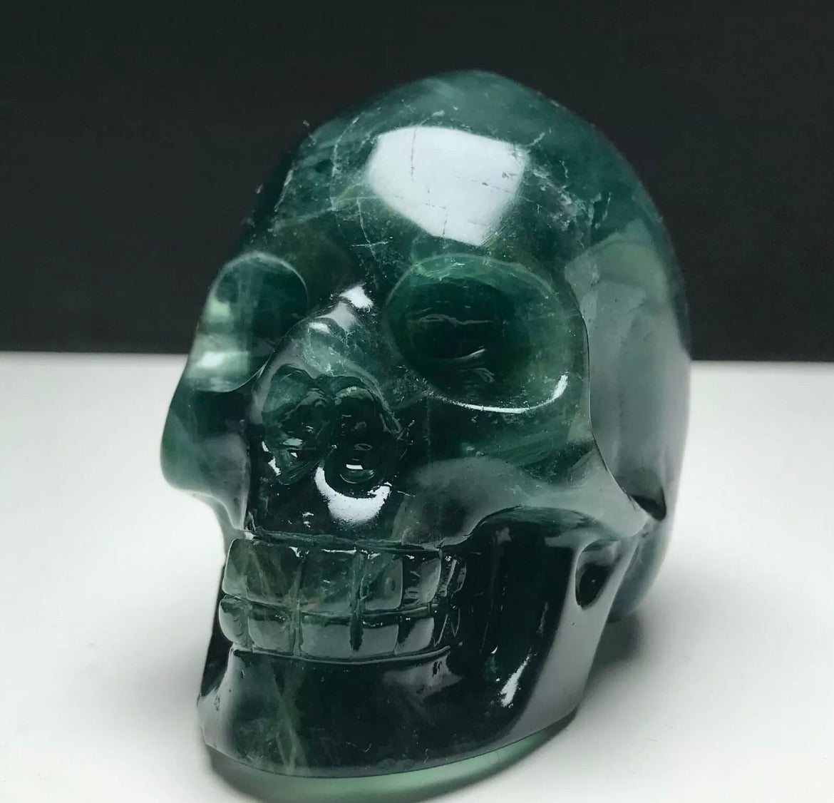 Fluorite gemstone. Hand-carved. Exquisite Skull