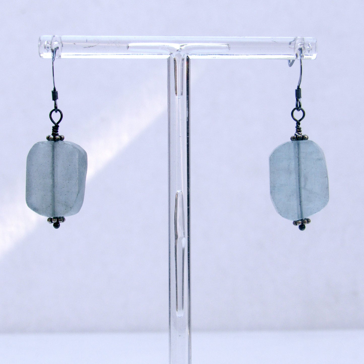 Aquamarine gemstone and Oxidized Sterling Silver Drop Earrings