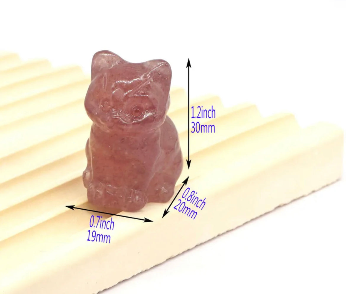 Strawberry Quartz gemstone Cat Figurine