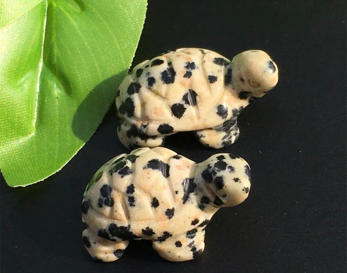 Natural Dalmatian Jasper gemstone carved turtle Figurine