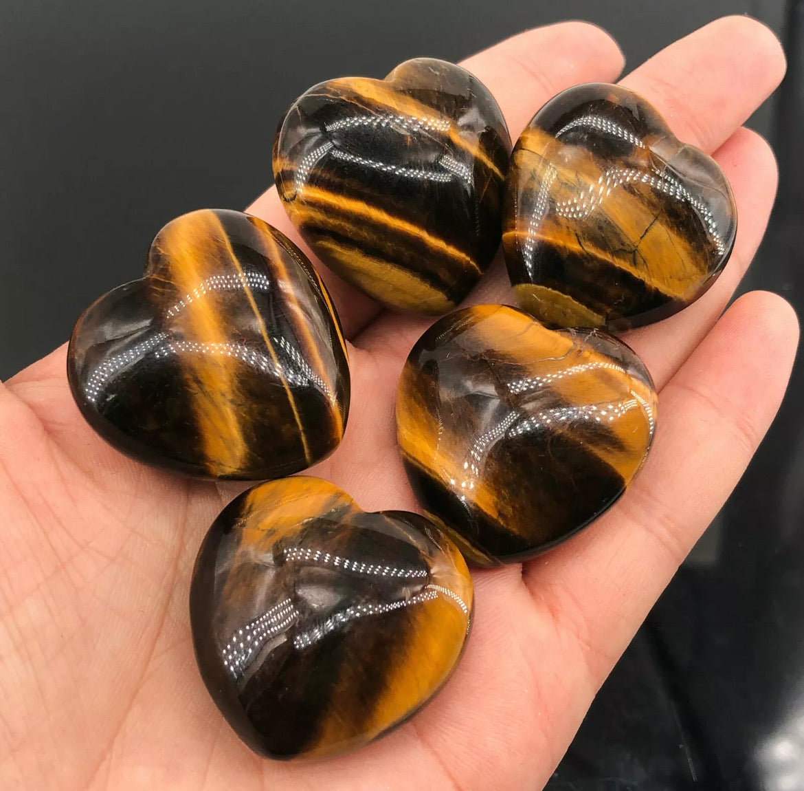 Natural Tiger-Eye gemstone Puffy Palm Stone Heart