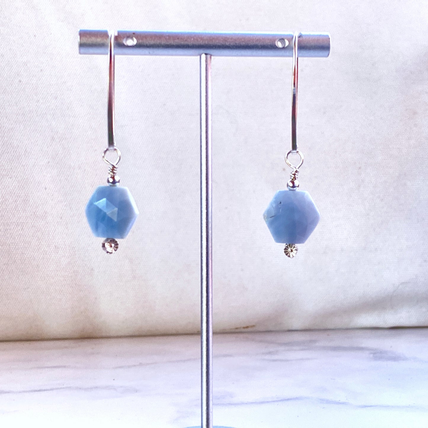 Blue Opal gemstone marquiee style Earrings with Sterling Silver