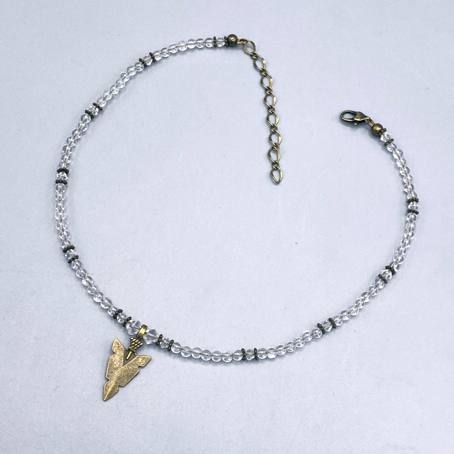 Quartz and Brass Arrowhead Choker Necklace