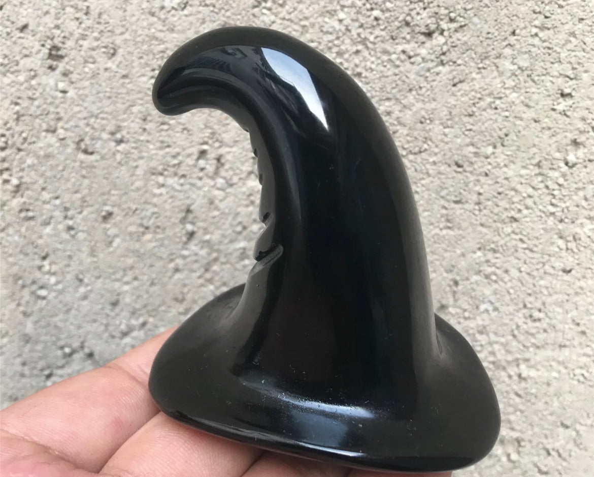 Natural Black Obsidian gemstone Witch Hat