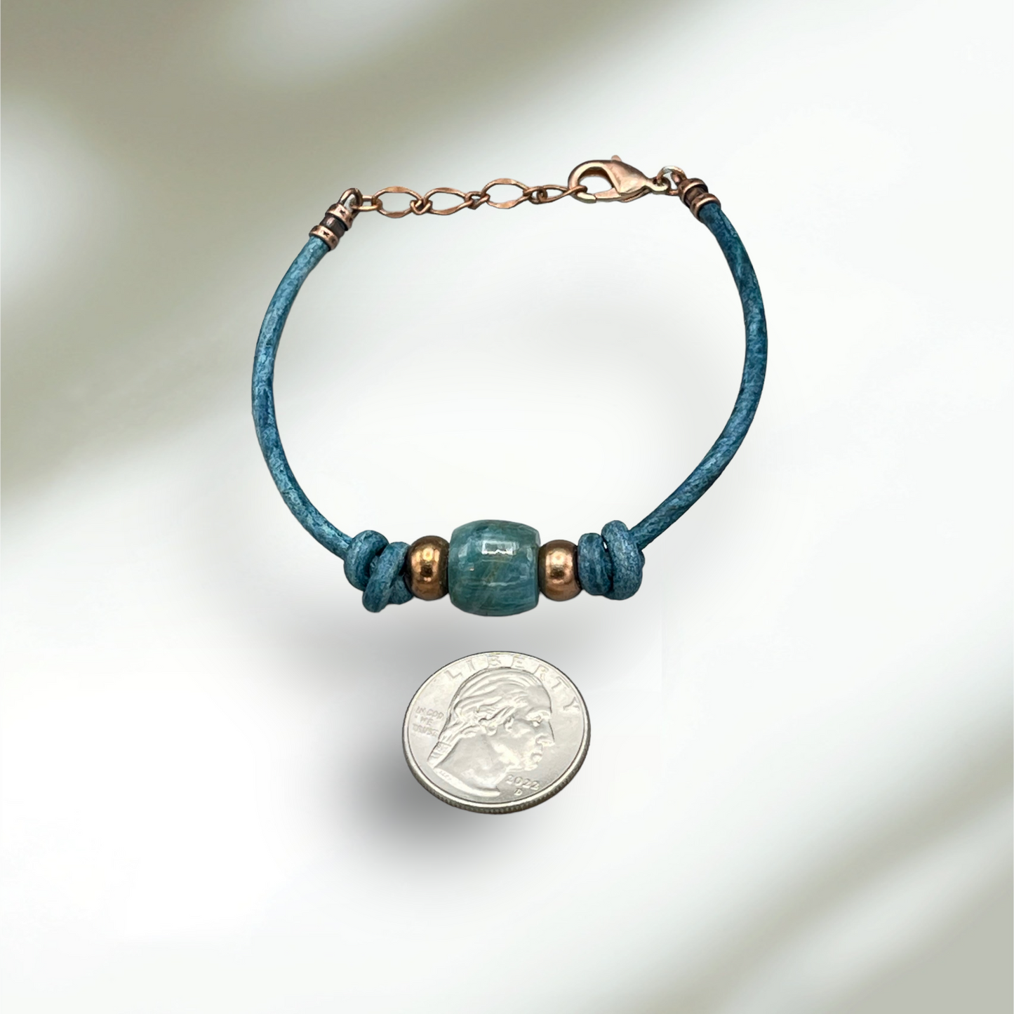 Apatite and Copper Leather Bracelet