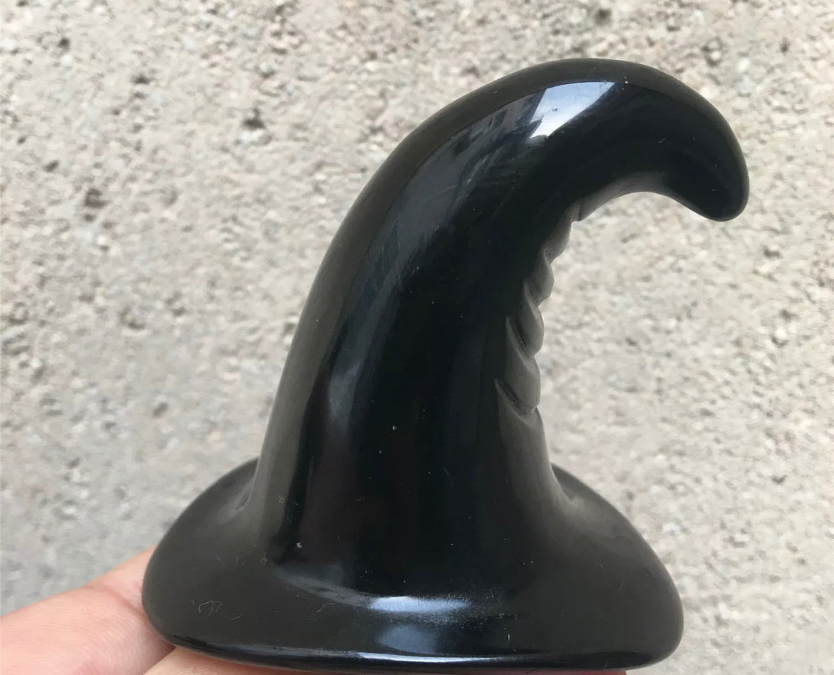 Natural Black Obsidian gemstone Witch Hat