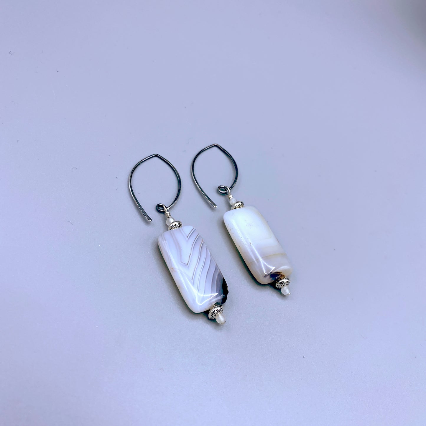 Scenic Dendritic Agate Gemstone, Moonstones, and Sterling Silver Drop Earrings