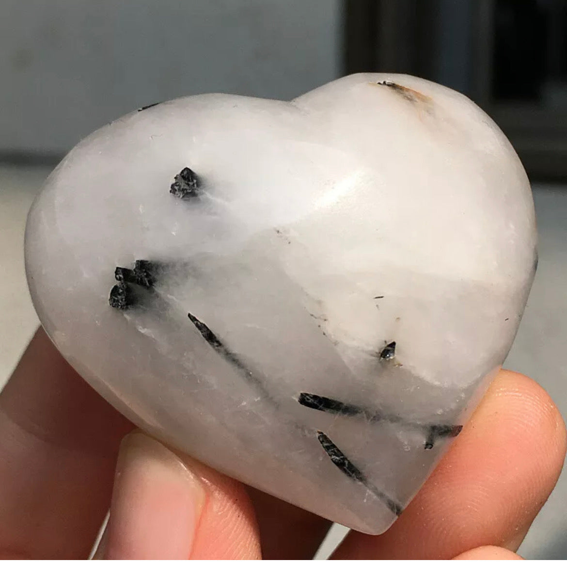 Natural tourmaline Quartz crystal carved heart