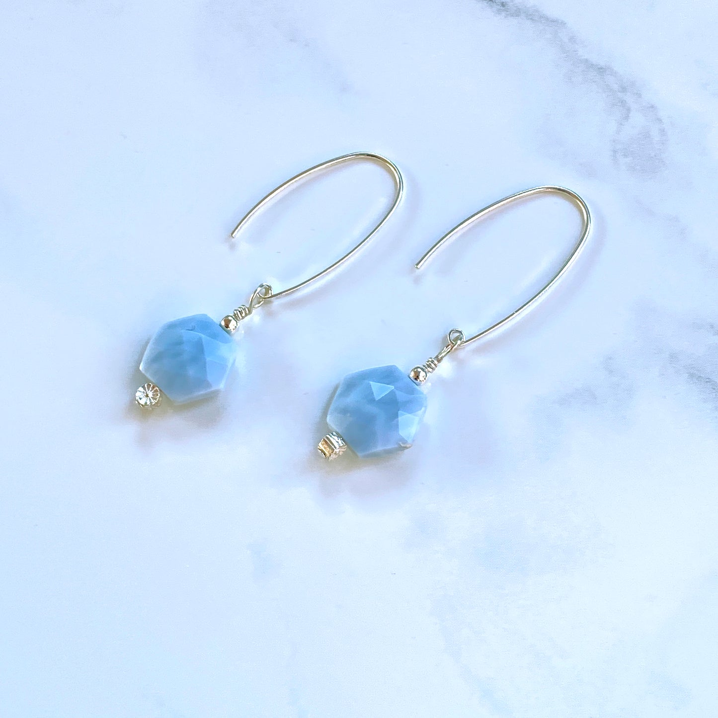 Blue Opal gemstone marquiee style Earrings with Sterling Silver