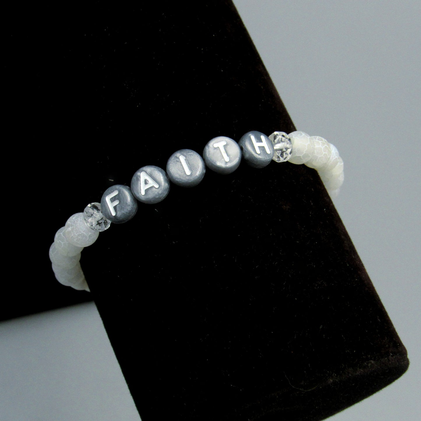 Matte Spider Vein and White Agate Gemstone “Faith” Bracelet with Hematite Buddha