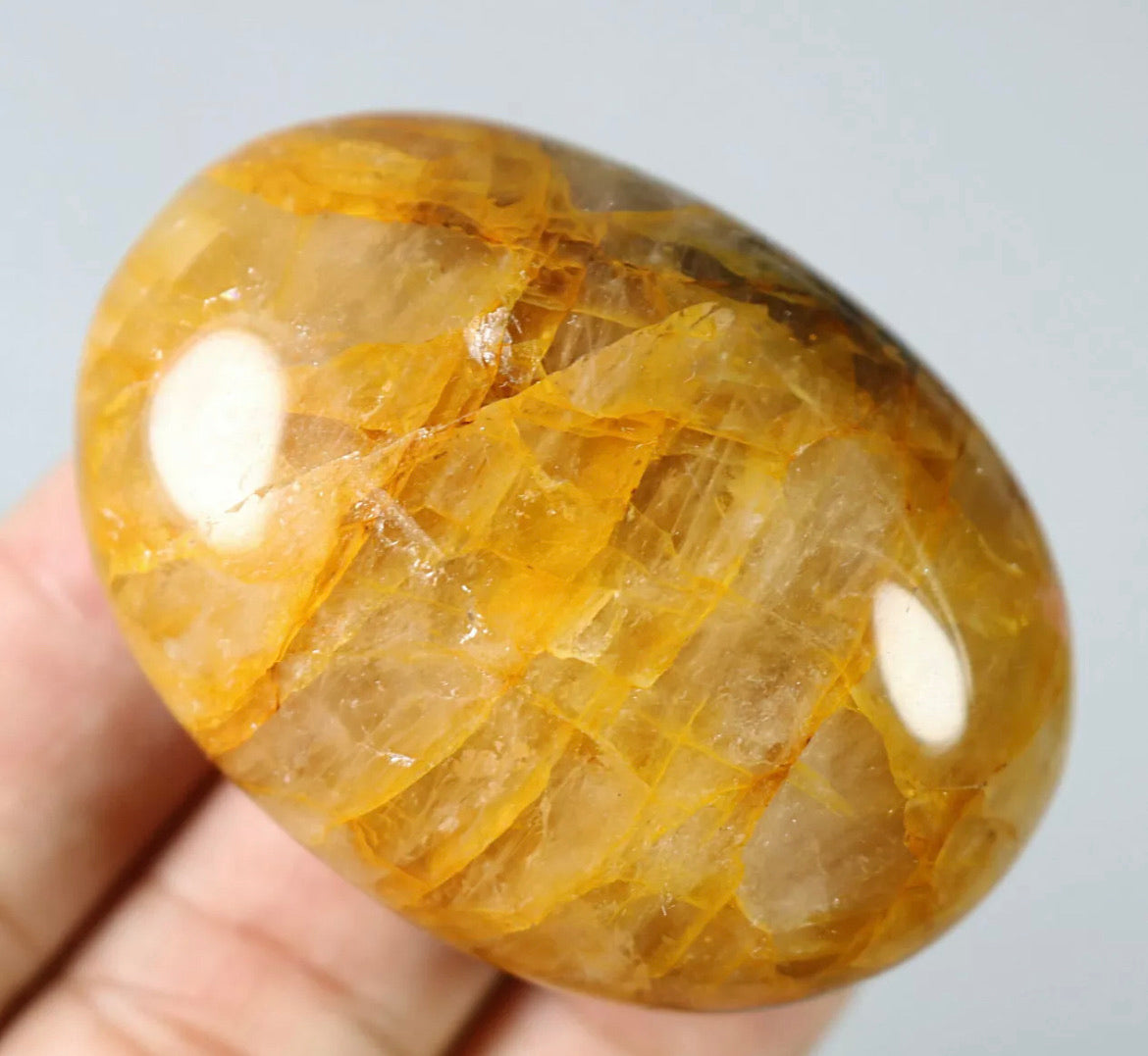 NATURAL Yellow FIRE QUARTZ Hematoid Palm Stone -Madagascar