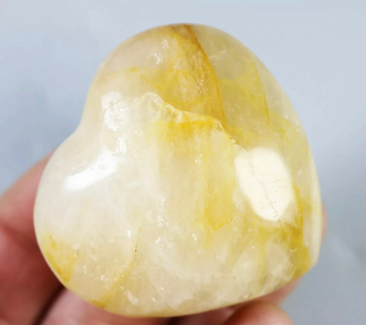 NATURAL Yellow PHANTOM MULTI-INCLUSIONS Rainbow CRYSTAL Heart Palm Stone