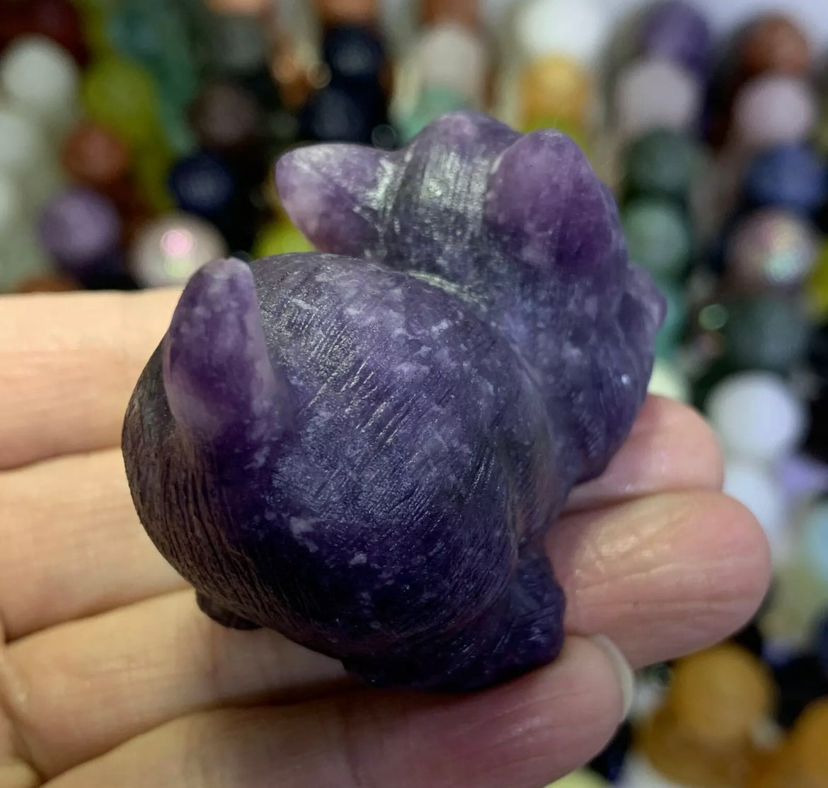 Natural Lilac Stone aka Lepidolite gemstone Kitty cat crystal figurine
