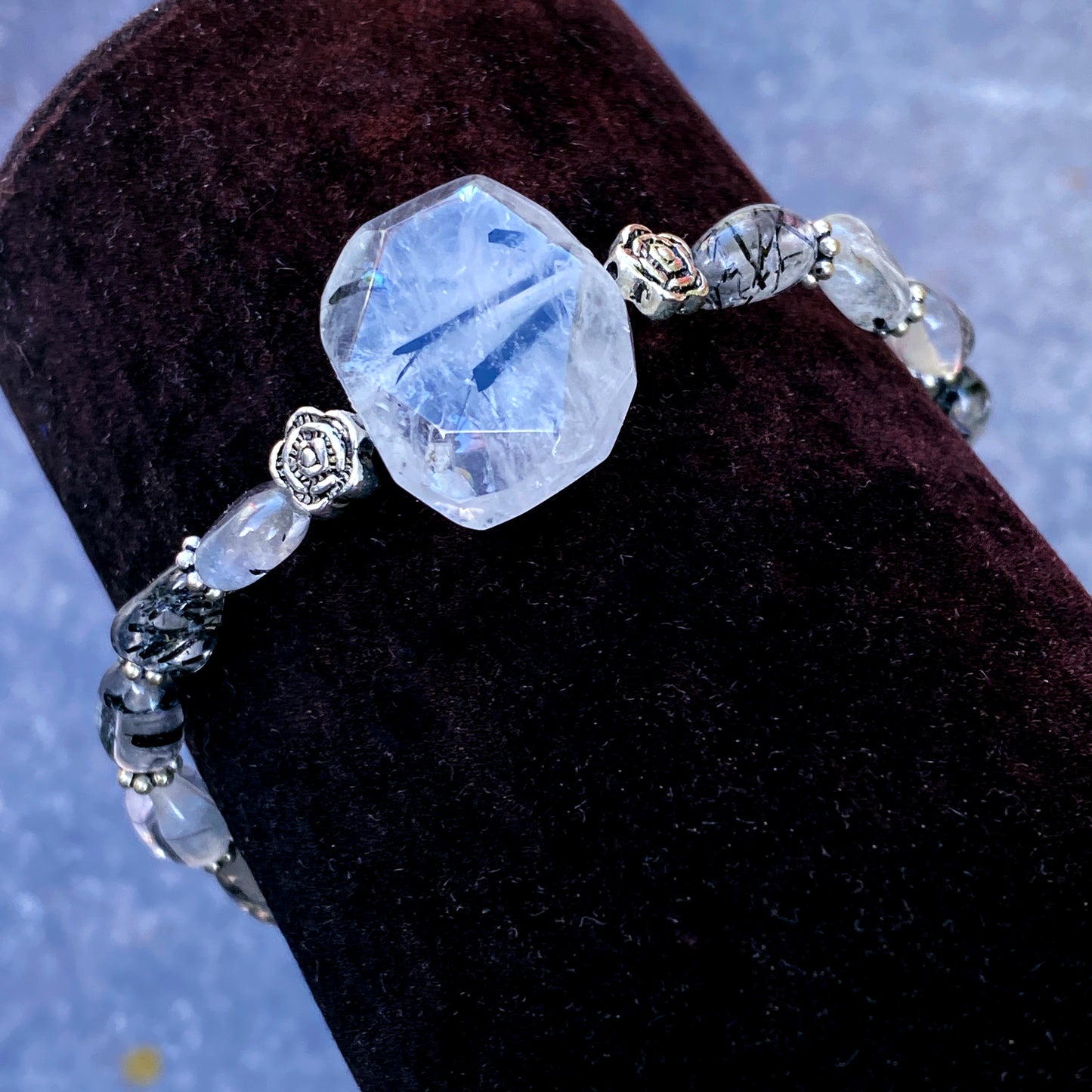Tourmalated Quartz Gemstone And Sterling Silver Stretch Bracelet