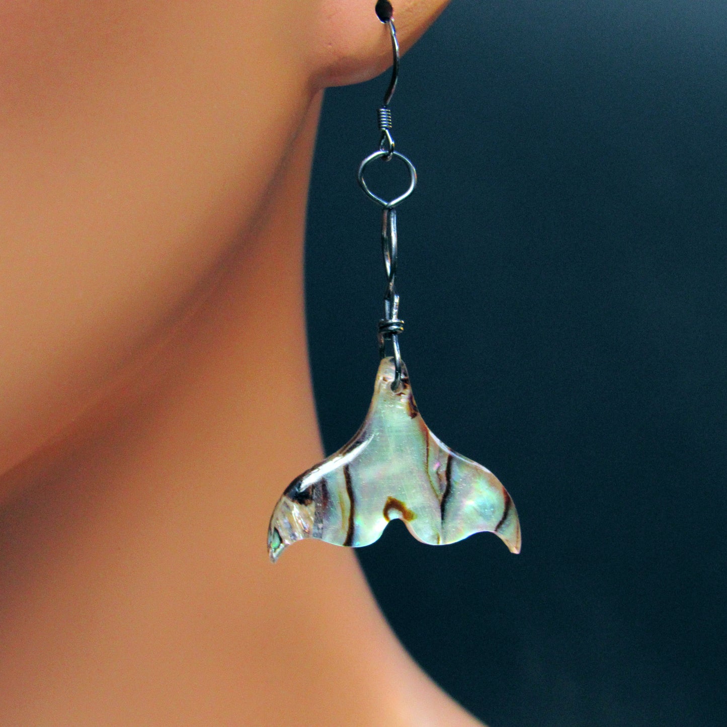 Mermaid Tail Ablaone Earrings on Oxidized Sterling Silver