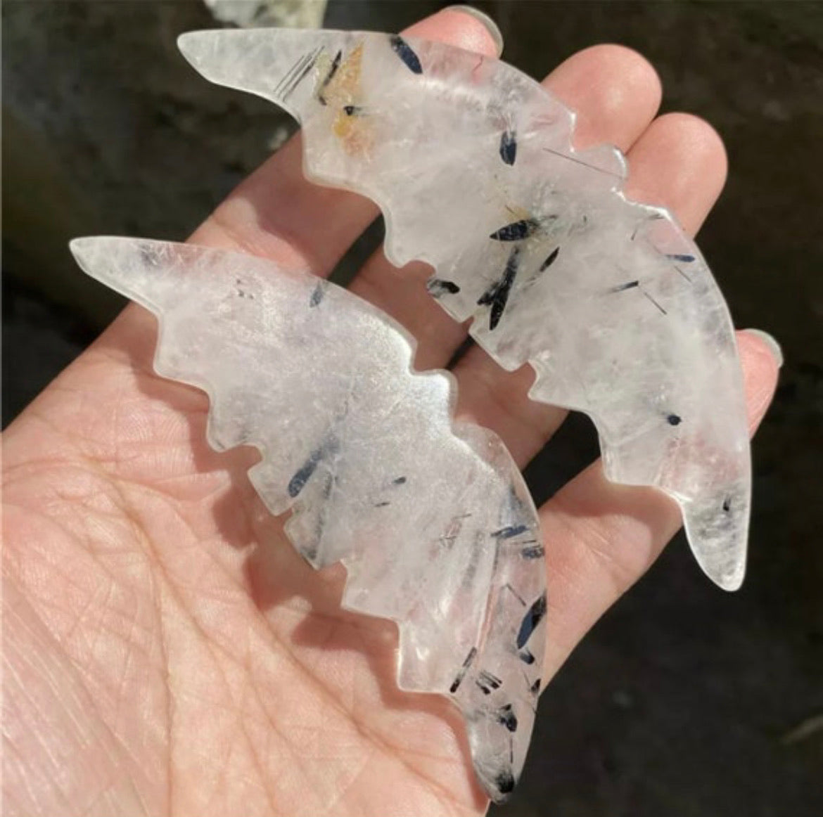 Tourmaline Quartz gemstone carved Bats
