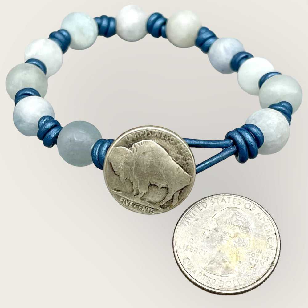 Aquamarine gemstone knotted Leather Bracelet