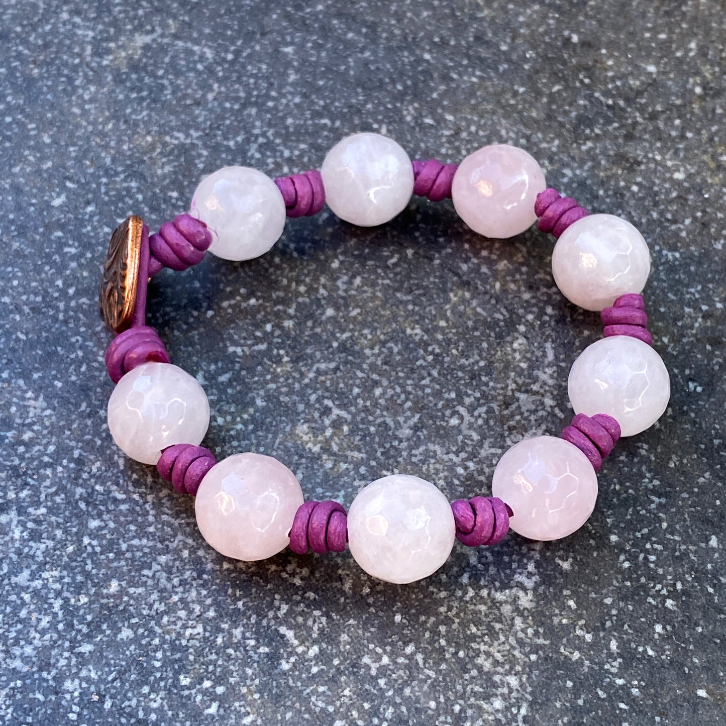 Rose Quartz gemstone Leather Bracelet