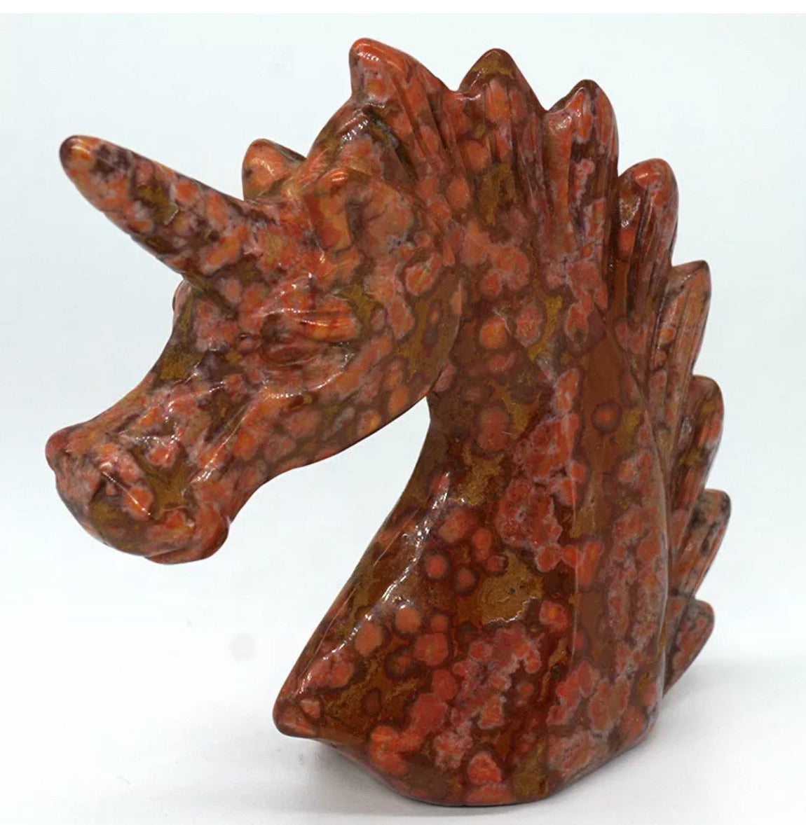 Leopard Jasper Unicorn Head Figurine Natural Gemstone Ornament Statue