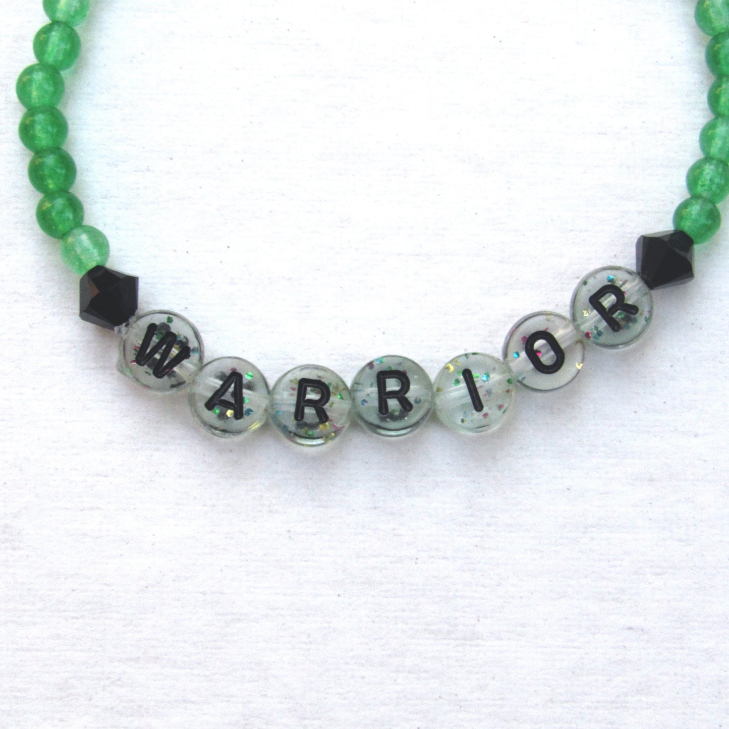 Green Agate, Black Swarovski Crystals, and Onyx Heart Warrior Bracelet