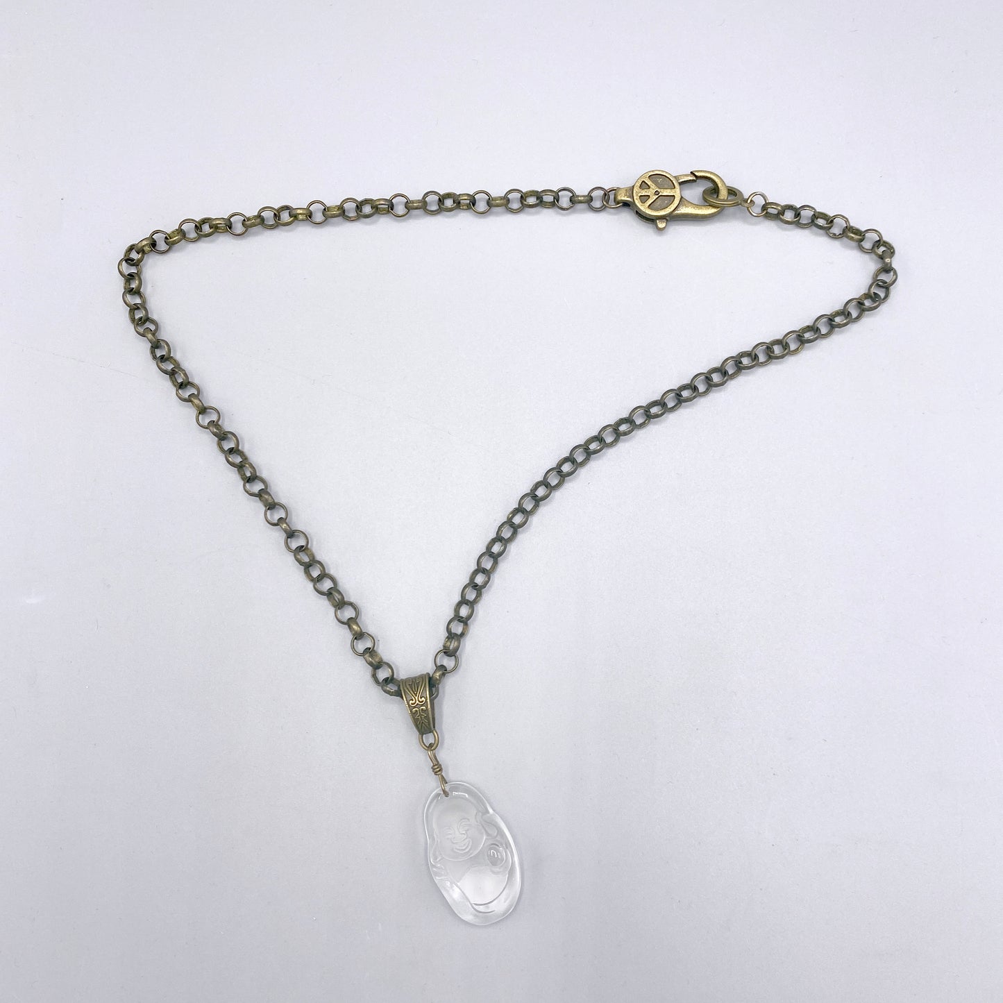 Quartz Buddha and Brass Necklace
