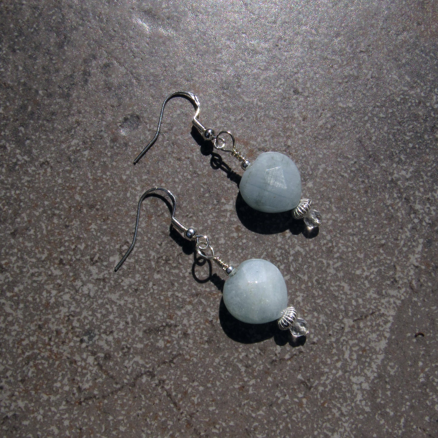 Large Aquamarine Hearts with Sterling Silver and White Topaz Drop Earrings