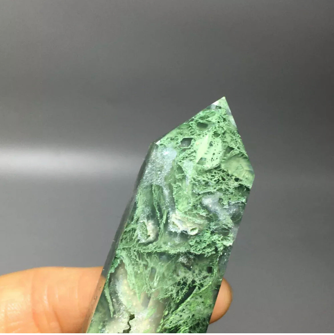 NATURAL moss agate gemstone tower Wand