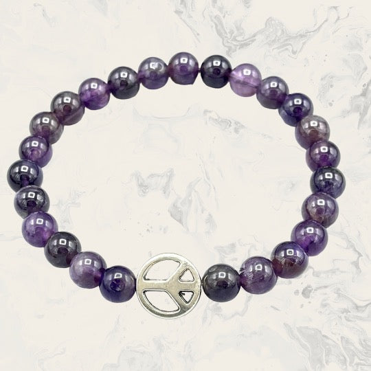 Amethyst and Peace Sign Bracelet