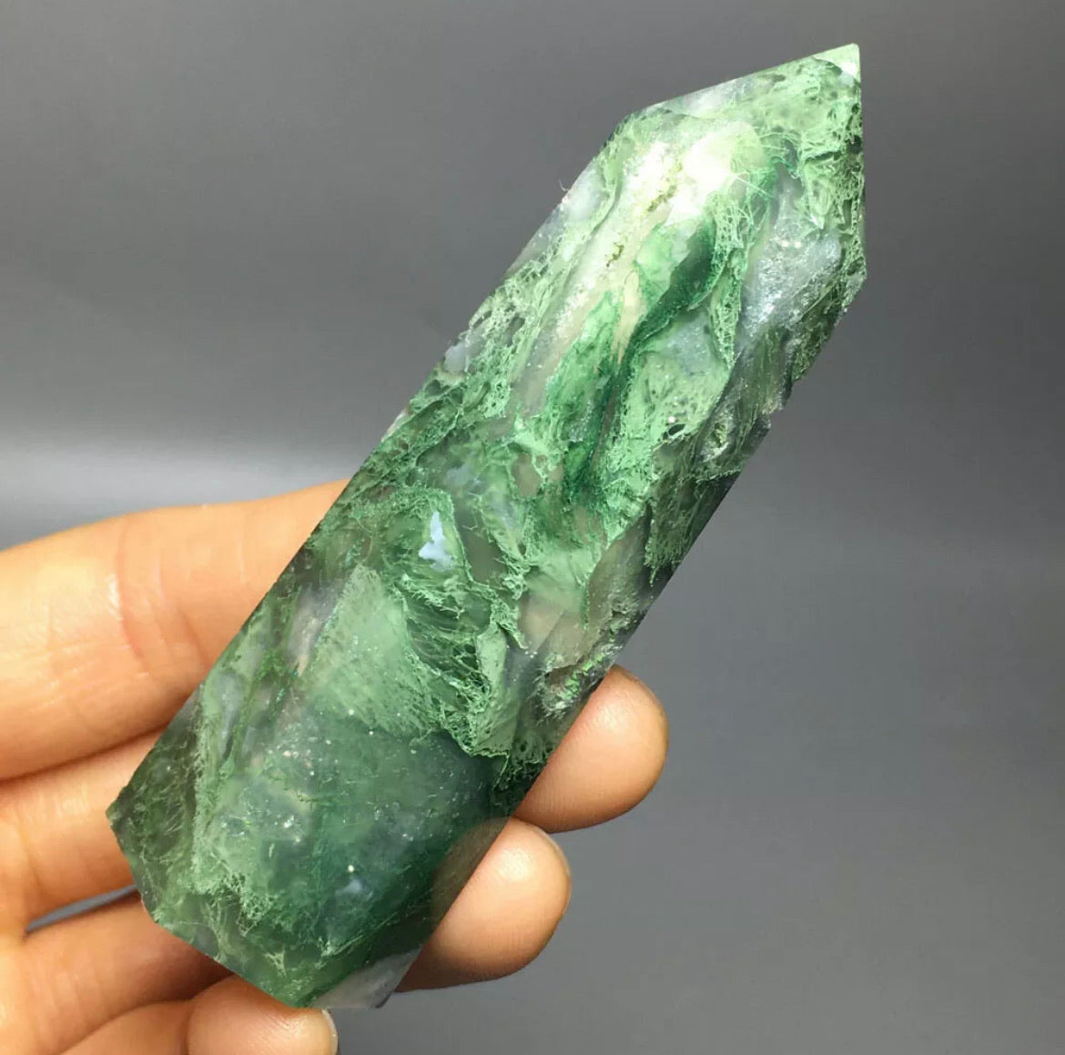 NATURAL moss agate gemstone tower Wand