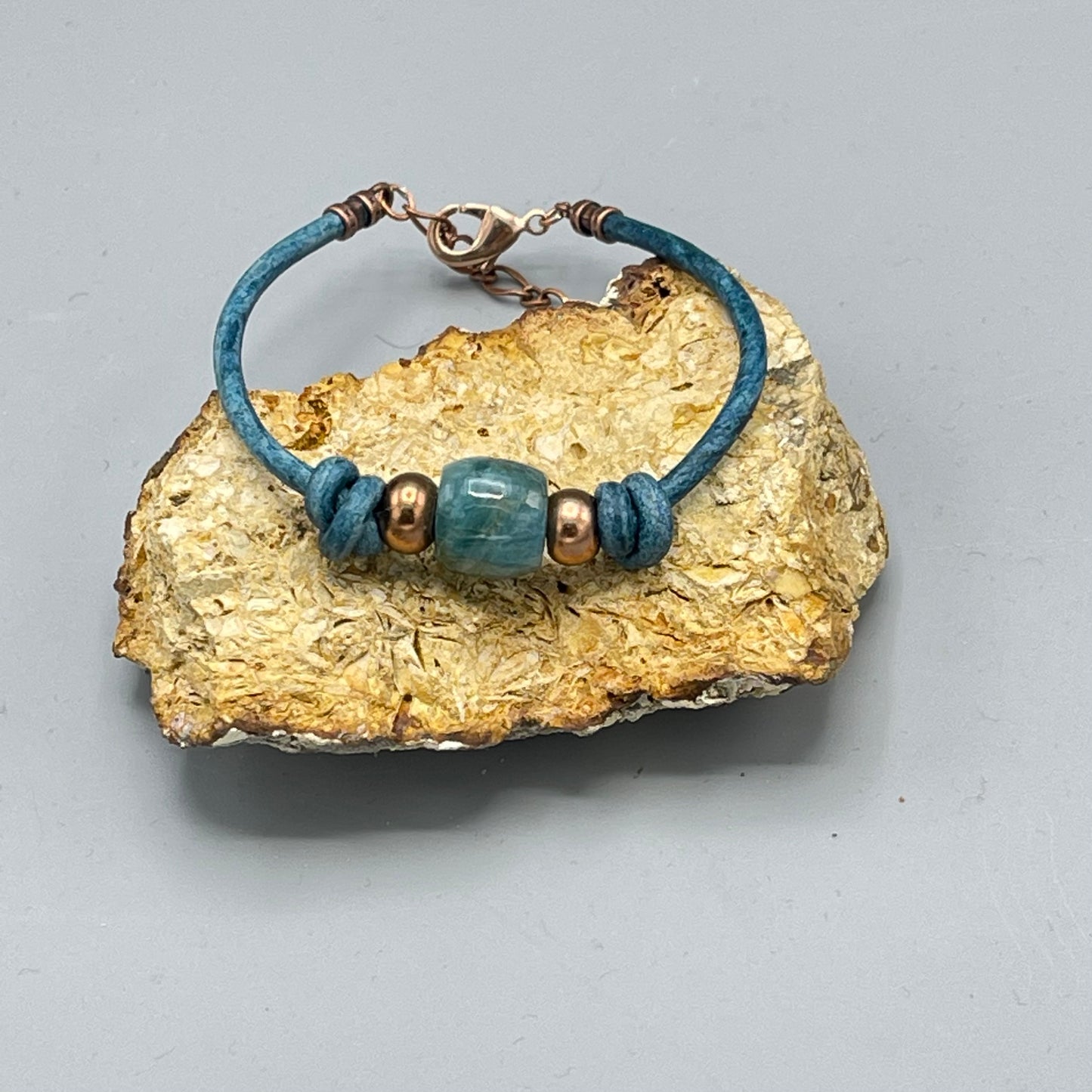 Apatite and Copper Leather Bracelet