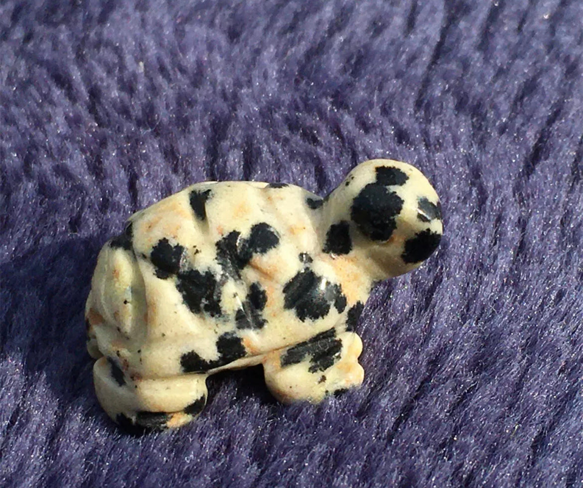Natural Dalmatian Jasper gemstone carved turtle Figurine
