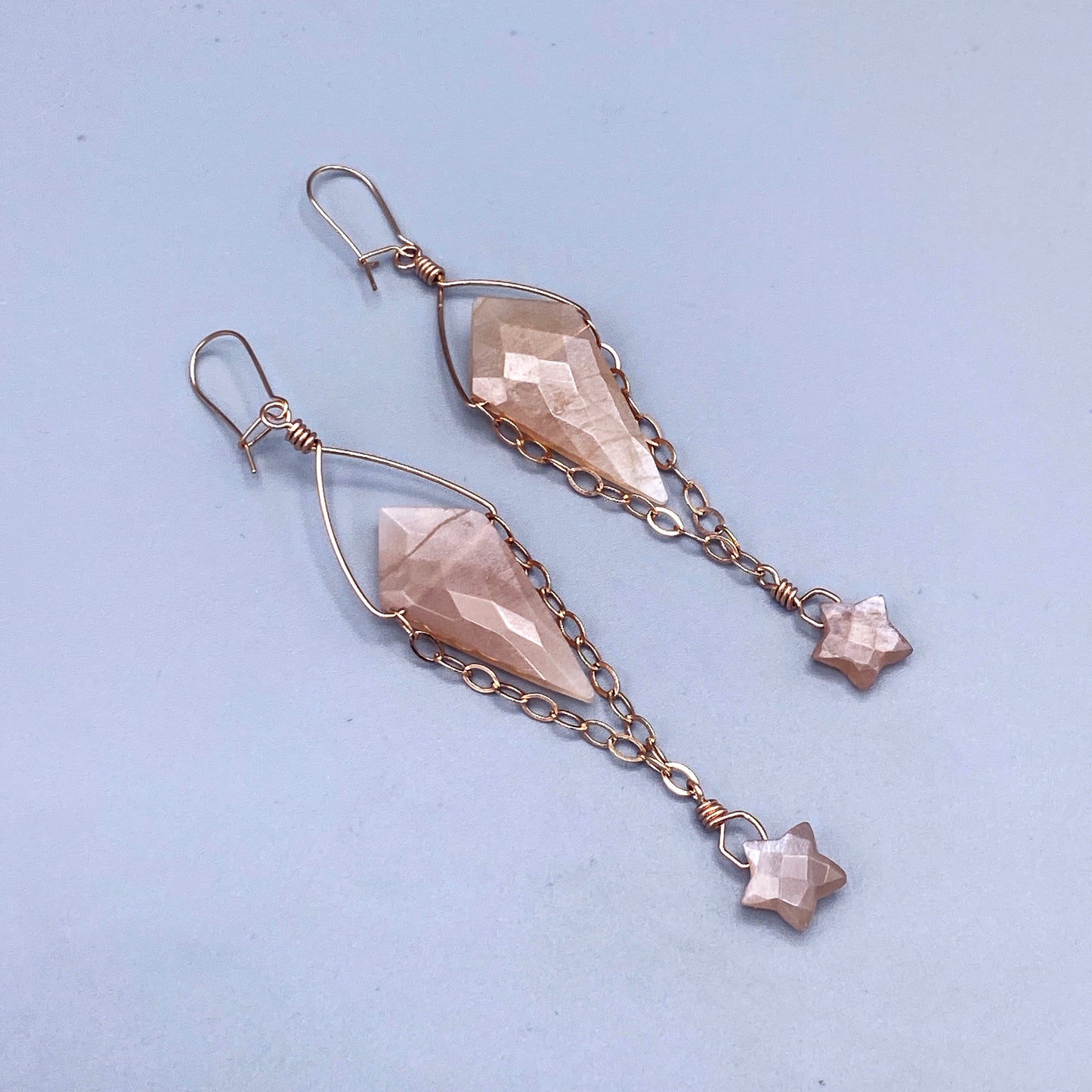 Peach Moonstones Gemstone Star w/ 14 kt Rose GF earrings