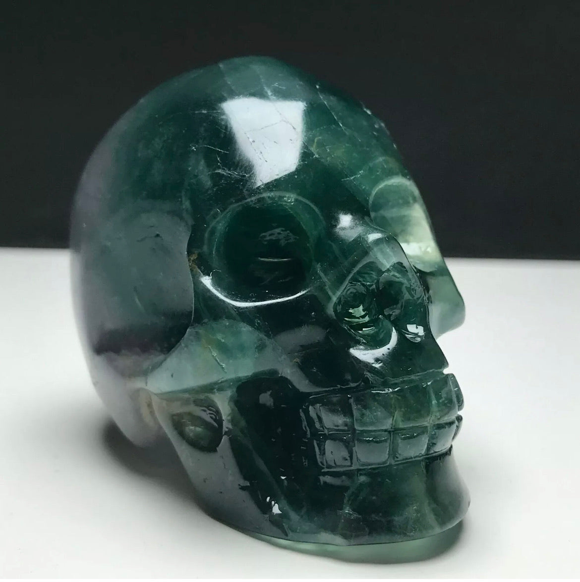 Fluorite gemstone. Hand-carved. Exquisite Skull