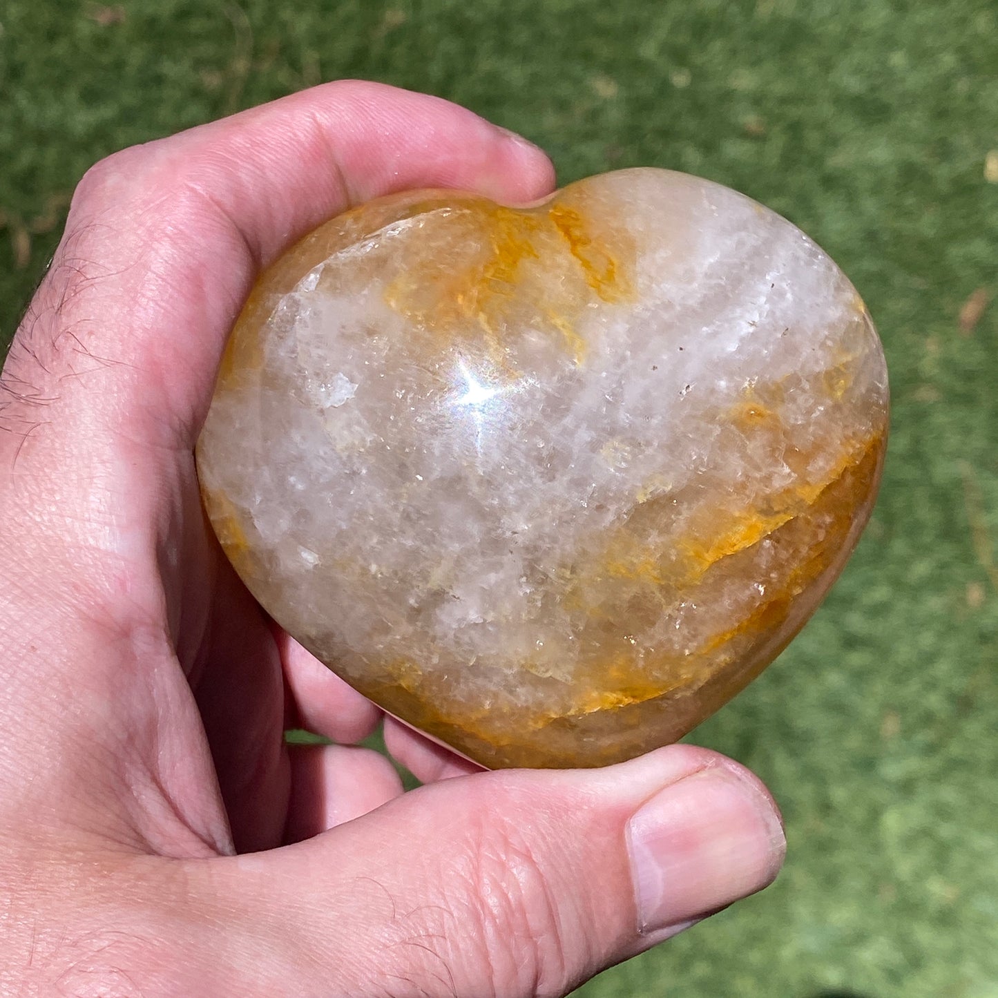 Natural Yellow FIRE QUARTZ Hematoid Polished Heart Stone