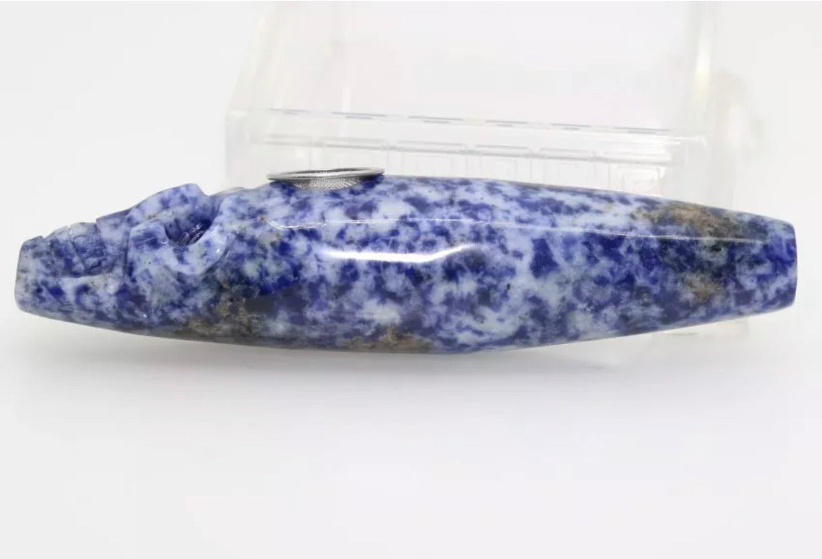 Blue Dot Jasper gemstone skull pipe